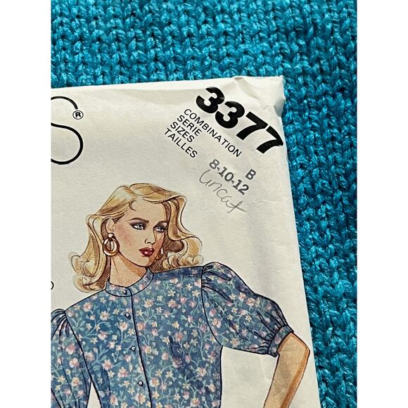 McCalls 3377 pattern blouse button down puff sleeve half sleeve size 8 10 12 - Picture 2 of 7